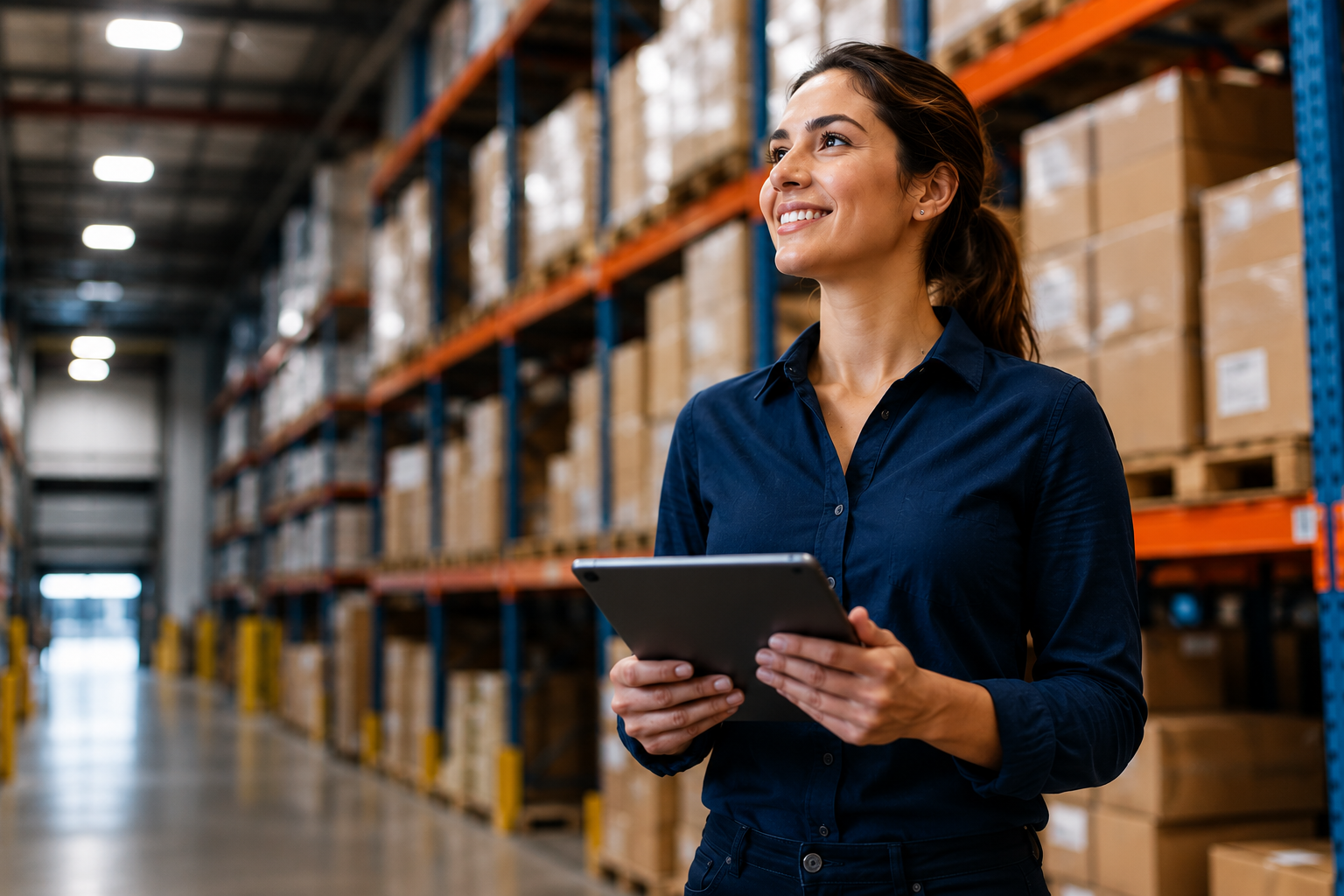 Professional woman in warehouse